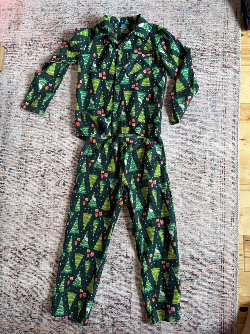 Old Navy Green Christmas Tree Pajama Set with Gift Accents
